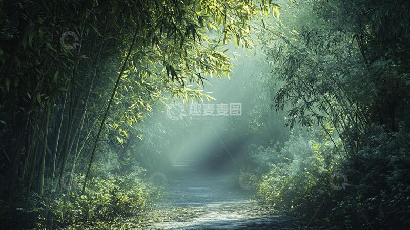 高清大图下载【趣麦麦图】竹林意境图背景意境小路