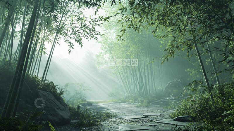 高清大图下载【趣麦麦图】竹林意境图背景小路意境
