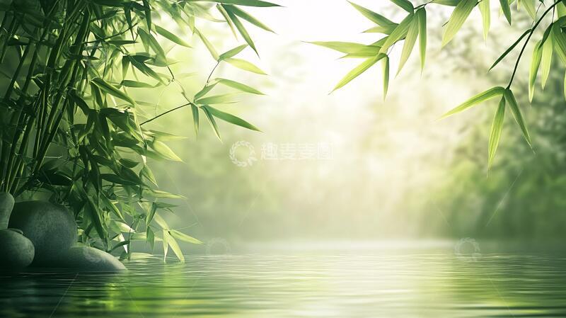高清大图下载【趣麦麦图】竹林山水背景51