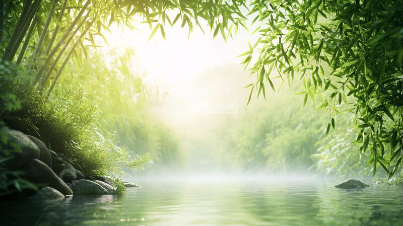 高清大图下载【趣麦麦图】春天竹林瀑布晨曦唯美25