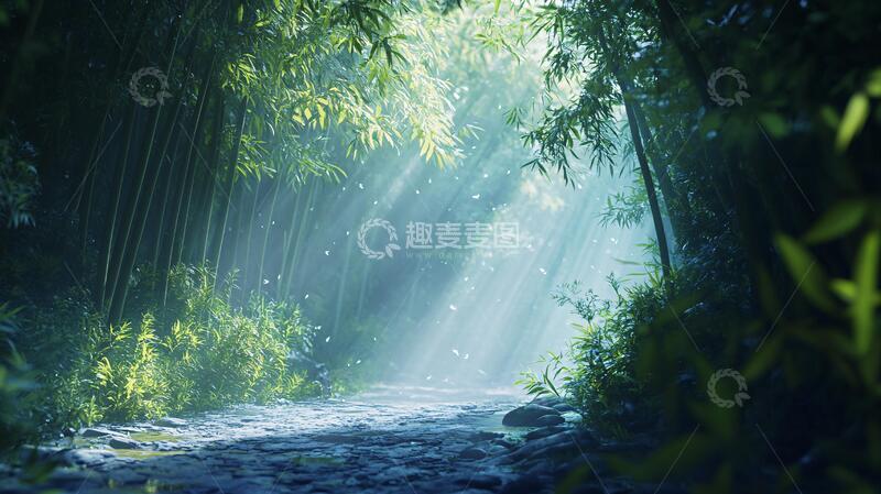 高清大图下载【趣麦麦图】竹林意境图背景素材小路4