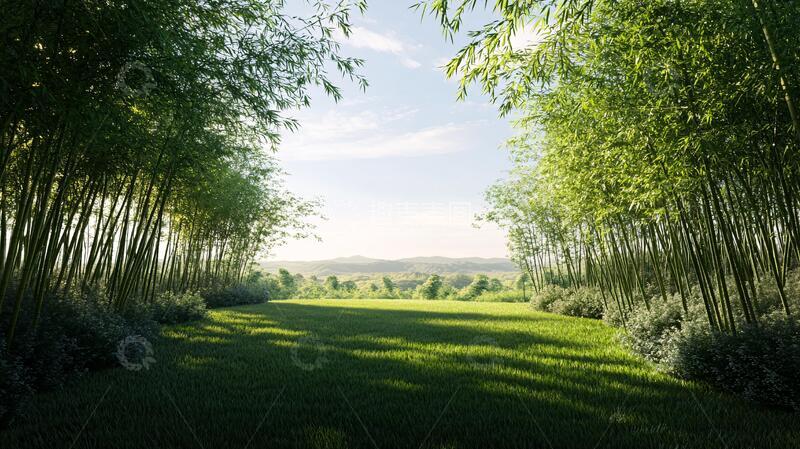 高清大图下载【趣麦麦图】竹林山丘背景意境竹园