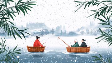 竹筏插画插画节气竹筏