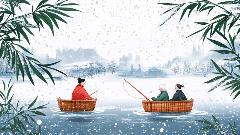 高清大图下载【趣麦麦图】竹筏插画插画节气竹筏