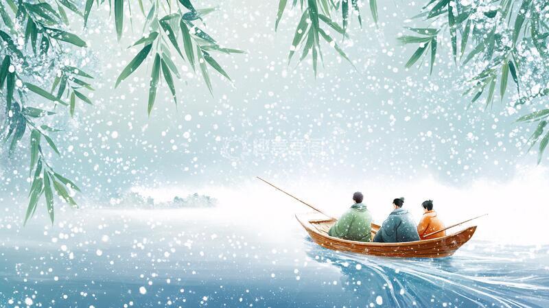 高清大图下载【趣麦麦图】竹筏插画插画竹筏行舟