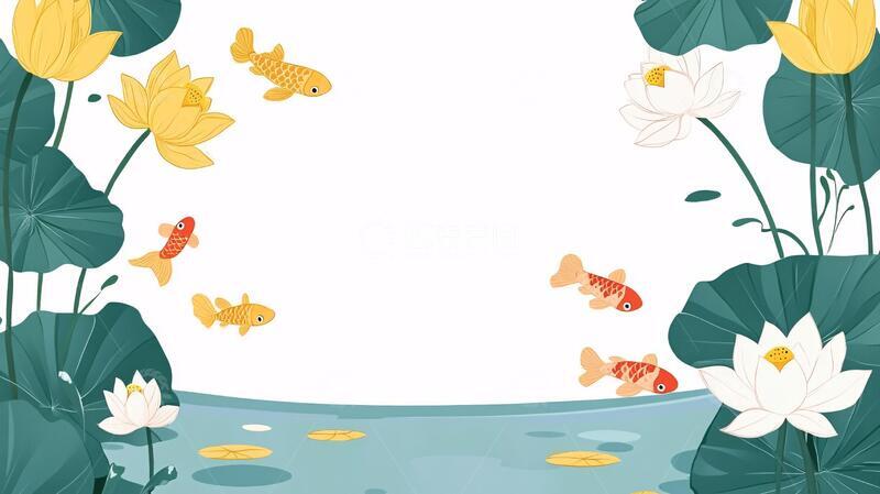 高清大图下载【趣麦麦图】荷花锦鲤插画31