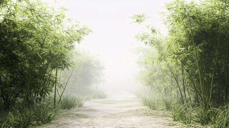 高清大图下载【趣麦麦图】大雾中的竹林小路1