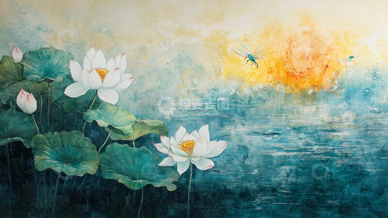 高清大图下载【趣麦麦图】荷花油画效果