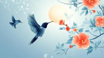 牡丹喜鹊图插画