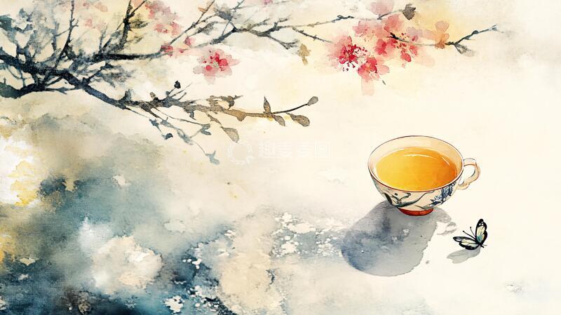 高清大图下载【趣麦麦图】禅茶一味水彩画