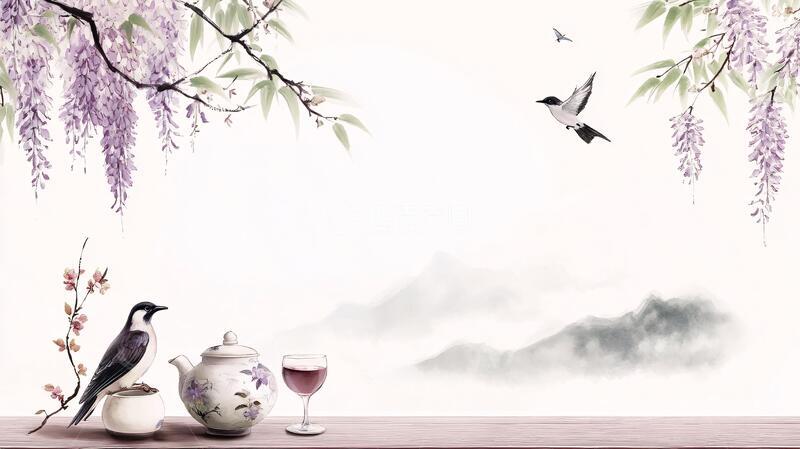 高清大图下载【趣麦麦图】新中式紫藤花