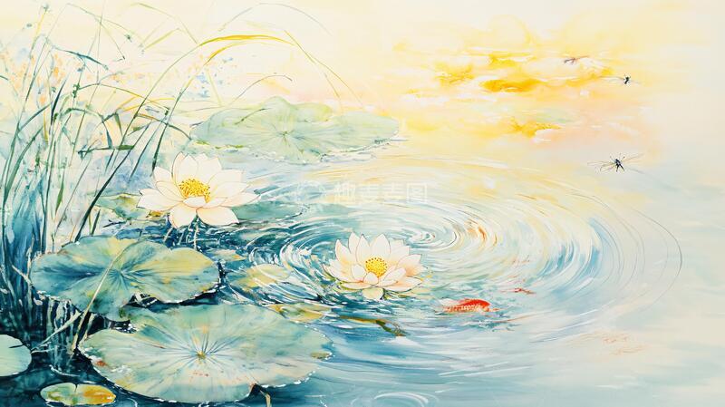 高清大图下载【趣麦麦图】锦鲤荷花装饰画1