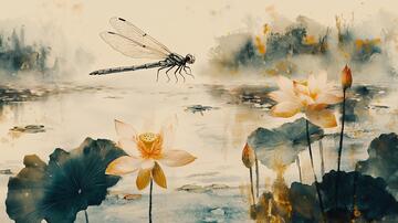 禅意蜻蜓戏水画1