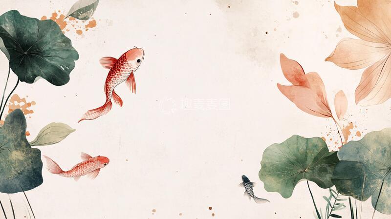 高清大图下载【趣麦麦图】荷花锦鲤插画29