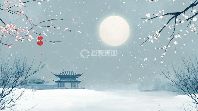 高清大图下载【趣麦麦图】古风山水画断桥残雪1