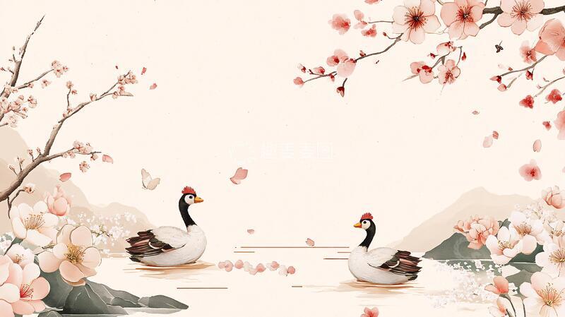 高清大图下载【趣麦麦图】新中式桃花背景1