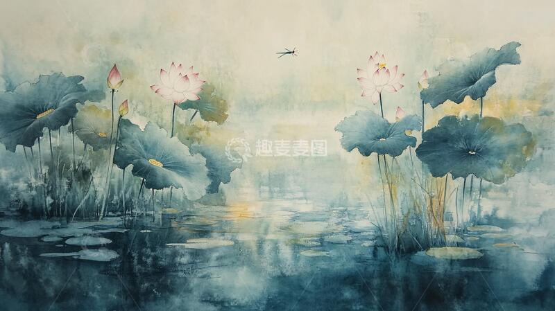 高清大图下载【趣麦麦图】意境风景画水彩荷花19