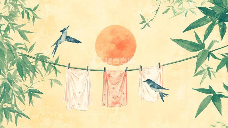 高清大图下载【趣麦麦图】日喜鹊插画插画节气传统