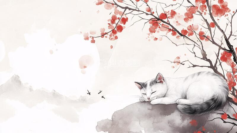 高清大图下载【趣麦麦图】红叶古风插画1