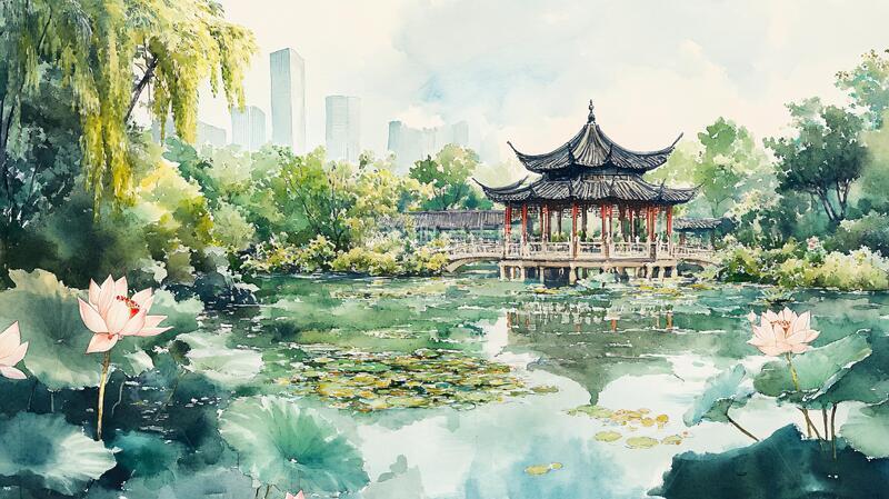 高清大图下载【趣麦麦图】曲院风荷插画14