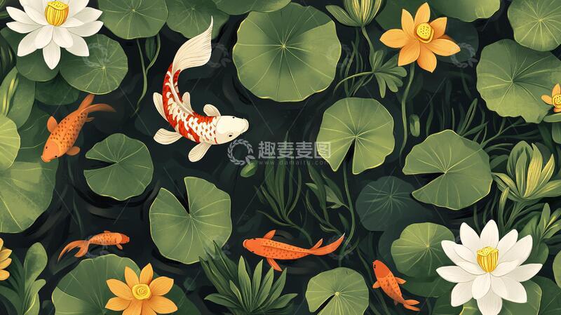 荷花锦鲤插画22