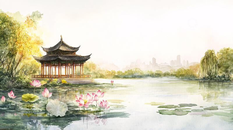 高清大图下载【趣麦麦图】曲院风荷插画15