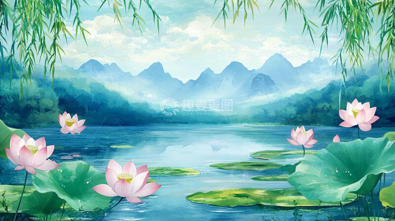 高清大图下载【趣麦麦图】山水荷花室内装饰