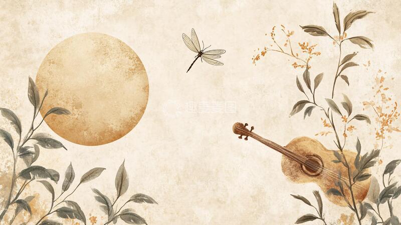 高清大图下载【趣麦麦图】吉他印花墙纸1