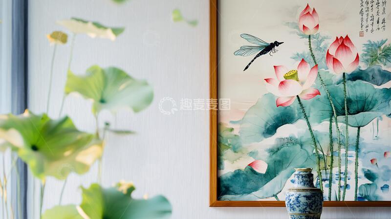 高清大图下载【趣麦麦图】客厅装饰画荷花