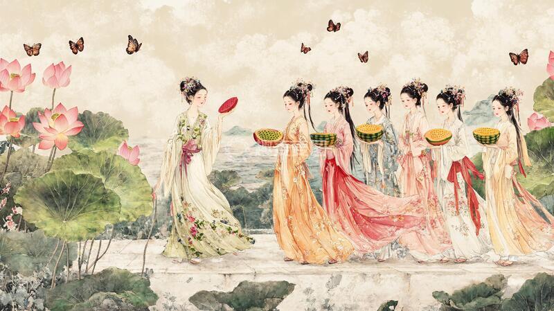 高清大图下载【趣麦麦图】古典美女荷花