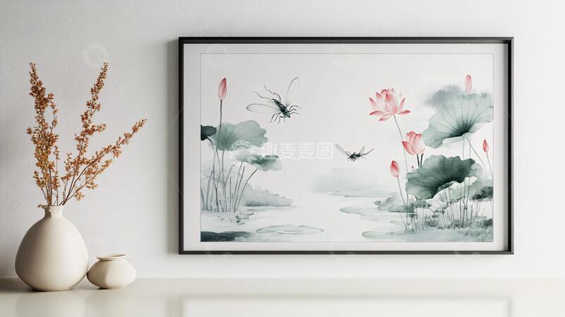 高清大图下载【趣麦麦图】手绘水墨荷花装饰画