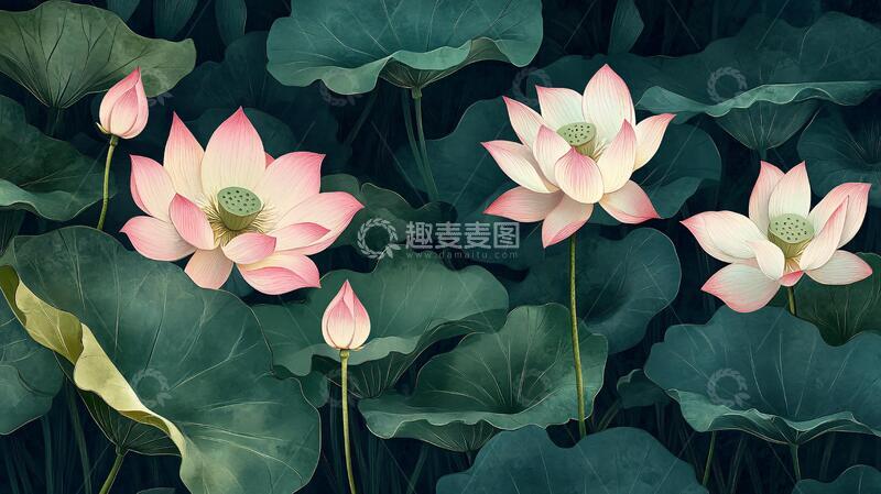 高清大图下载【趣麦麦图】荷花背景荷花背景壁画