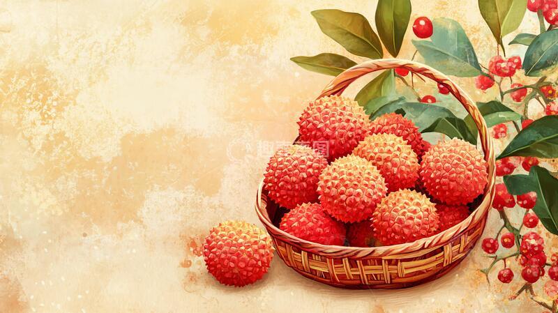 高清大图下载【趣麦麦图】丰收荔枝画荔枝插画原创