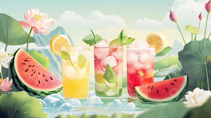 高清大图下载【趣麦麦图】夏季饮料包装插画