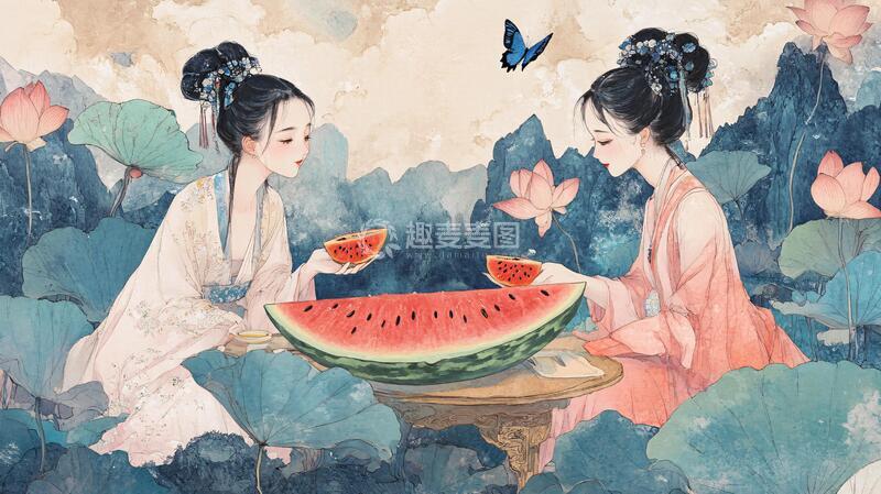 高清大图下载【趣麦麦图】夏日古风插画