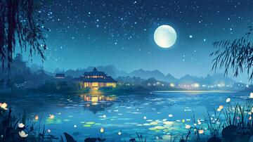 虎溪夜月景点插画4