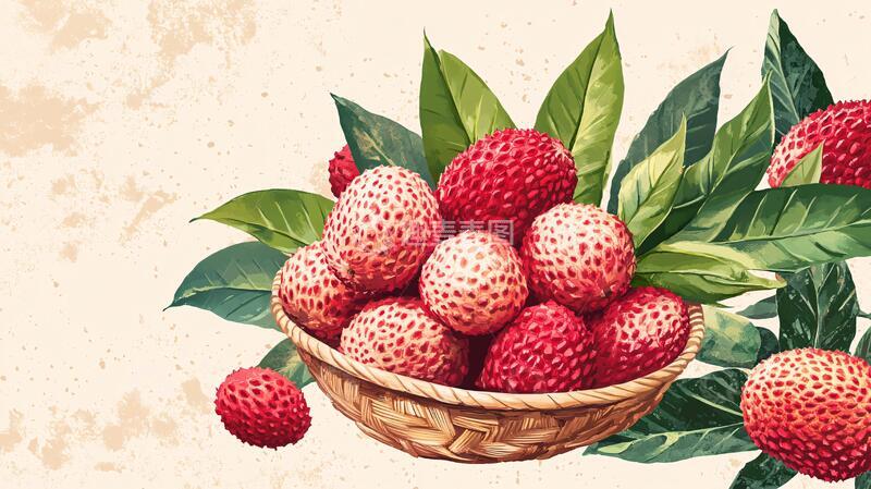 高清大图下载【趣麦麦图】贵妃荔枝插画2