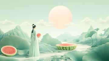 夏至西瓜插画广告大暑