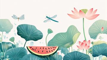 蜻蜓荷花插画2