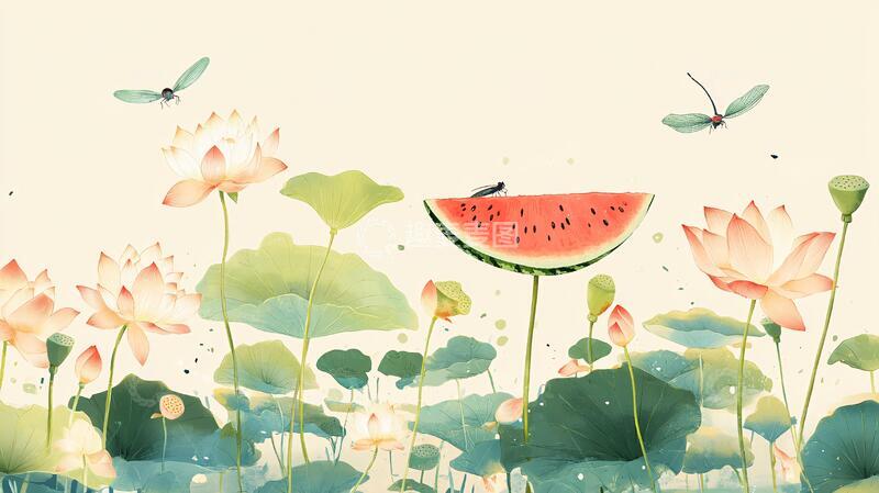 高清大图下载【趣麦麦图】夏天荷塘插画7