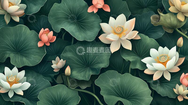 高清大图下载【趣麦麦图】荷花背景荷花背景手绘