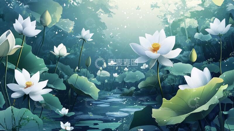高清大图下载【趣麦麦图】荷花背景荷花背景插画