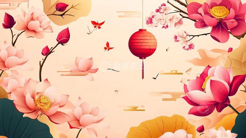 高清大图下载【趣麦麦图】新中式荷花背景