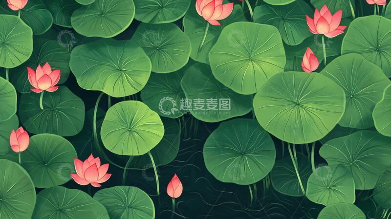 高清大图下载【趣麦麦图】夏季荷花荷叶绿色背景