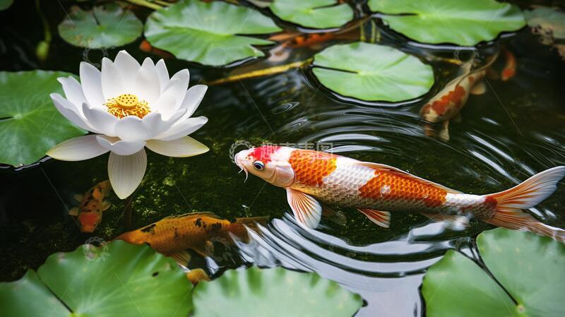 高清大图下载【趣麦麦图】荷花池里的金鱼
