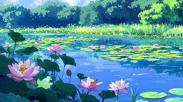 夏天荷塘插画12