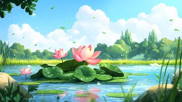 夏天荷塘插画15