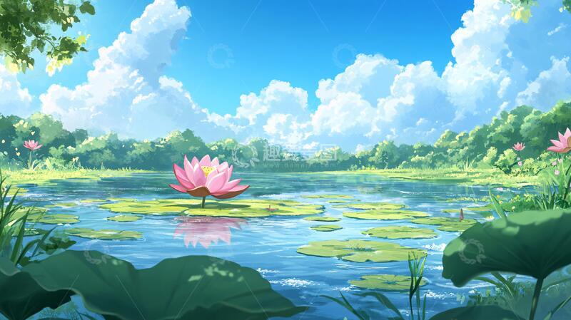高清大图下载【趣麦麦图】荷花大场景荷花插画意境