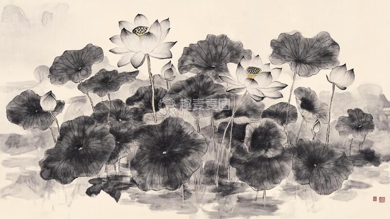 高清大图下载【趣麦麦图】巨幅水墨荷花5