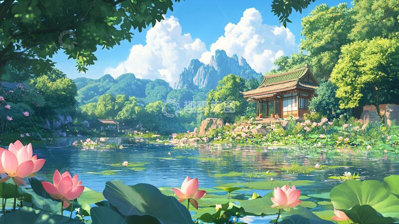 荷花大场景场景古风动画